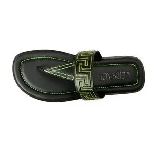 Versace Men\'s Black & Green Leather Pool Slide Flip Flops Shoes US 8 IT 41 Versace Men main image 4